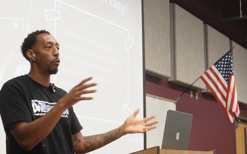 Jonathan Clark speaking to a school audience